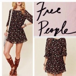 Free people mini black dress yellow pink flowers